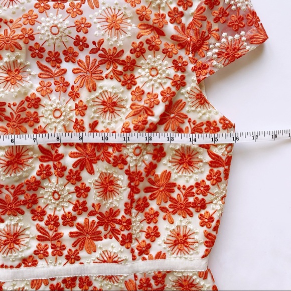 MUSE sz 2 Embroidered Floral Orange Sheath Dress Scalloped Back - Picture 12 of 17